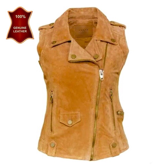 New BlankNYC Genuine Suede Leather moto vest size small camel sleeveless jacket - Picture 12 of 12